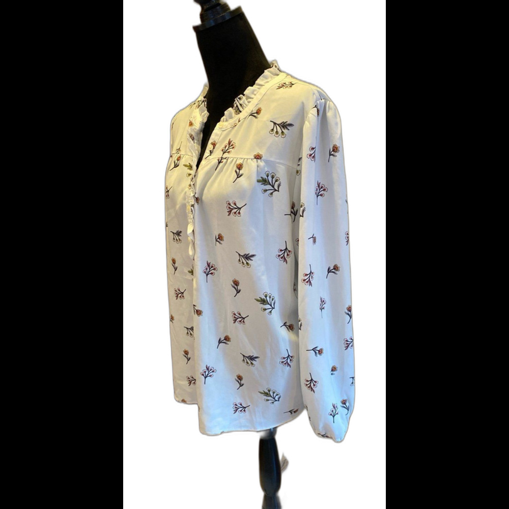 Loft Blouse Size XL Top Cream‎ Long Sleeve Ruffle Collar 1/3 Button Front Dressy